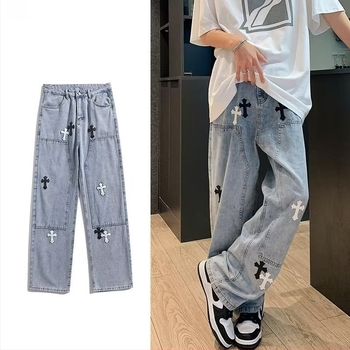 Cross Jeans ανδρικά τζιν από ντένιμ — ίσια γραμμή και φαρδιά μπατζάκια, χαλαρή γραμμή, καλοκαιρινό αστικό στυλ