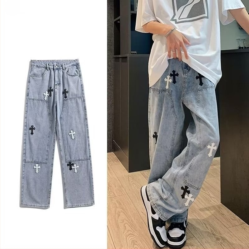 Cross Jeans ανδρικά τζιν από ντένιμ — ίσια γραμμή και φαρδιά μπατζάκια, χαλαρή γραμμή, καλοκαιρινό αστικό στυλ
