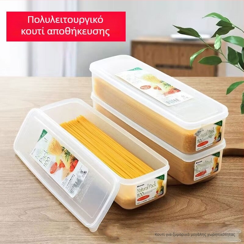 Ορθογώνιο δοχείο αποθήκευσης μακαρονιών, πλαστικό τροφίμων υψηλής ποιότητας, αεροστεγές με καπάκι, 1–2 L, κατάλληλο για μικροκύματα
