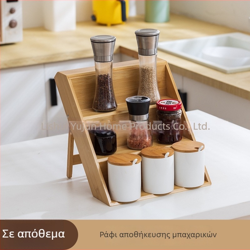 Μπαμπού πολυεπίπεδο ράφι κουζίνας για μπαχαρικά, επιτραπέζιος ξύλινος οργανωτής για αποθήκευση και παρουσίαση μπουκαλιών