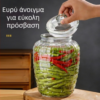 Γυάλινο βάζο οικιακής χρήσης, μεγάλο μέγεθος, μοντέρνο μινιμαλιστικό στυλ, διαφανές πλεκτό σχέδιο, βάζο τουρσί, σφραγισμένο βάζο, βάζο αποθήκευσης
