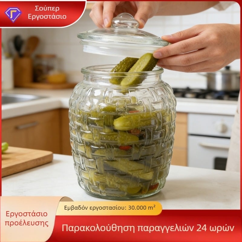Γυάλινο βάζο οικιακής χρήσης, μεγάλο μέγεθος, μοντέρνο μινιμαλιστικό στυλ, διαφανές πλεκτό σχέδιο, βάζο τουρσί, σφραγισμένο βάζο, βάζο αποθήκευσης