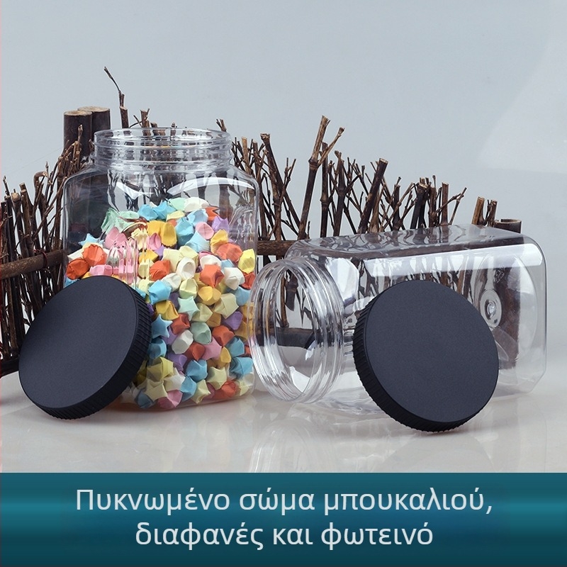 1 λίτρο διαφανές πλαστικό σφραγιζόμενο βάζο με ευρύ στόμιο, τετράγωνο σχήμα, PET για τρόφιμα, συσκευασία αποξηραμένων φρούτων, νέο μοντέλο
