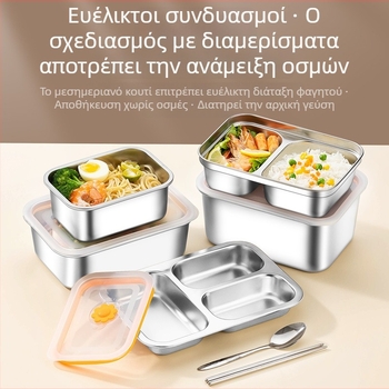 Κοντέινερ φαγητού από ανοξείδωτο ατσάλι με καπάκι, ιδανικό για μεσημεριανό