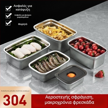 Κουτί για τρόφιμα από ανοξείδωτο ατσάλι 304, σφραγίζόμενο με εξαερισμό, κατάλληλο για ψυγείο/κατάψυξη, lunch box, 1–2 L χωρητικότητα