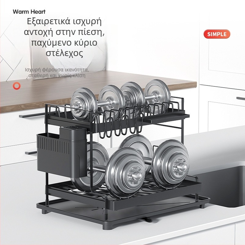 Δίωροφος ράφι στέγνωσης πιάτων για την κουζίνα, επιτραπέζιο ράφι αποθήκευσης σκευών, δύο επίπεδα, αναδιπλούμενο και φορητό