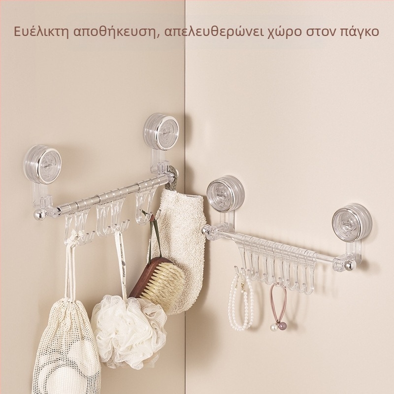 Άγκιστρα κουζίνας με βεντούζα, σειρά περιστρεφόμενων γάντζων χωρίς τρύπες, κρεμάστρα για κουτάλες και σπατουλέs χωρίς ίχνη
