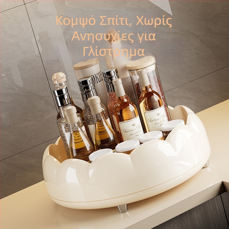Περιστρεφόμενος οργανωτής μπαχαρικών για πάγκο κουζίνας, πολυλειτουργικός με αποθήκευση σάλτσας και φρούτων, 360°, πλαστικό, ελαφρύς πολυτελής σχεδιασμός