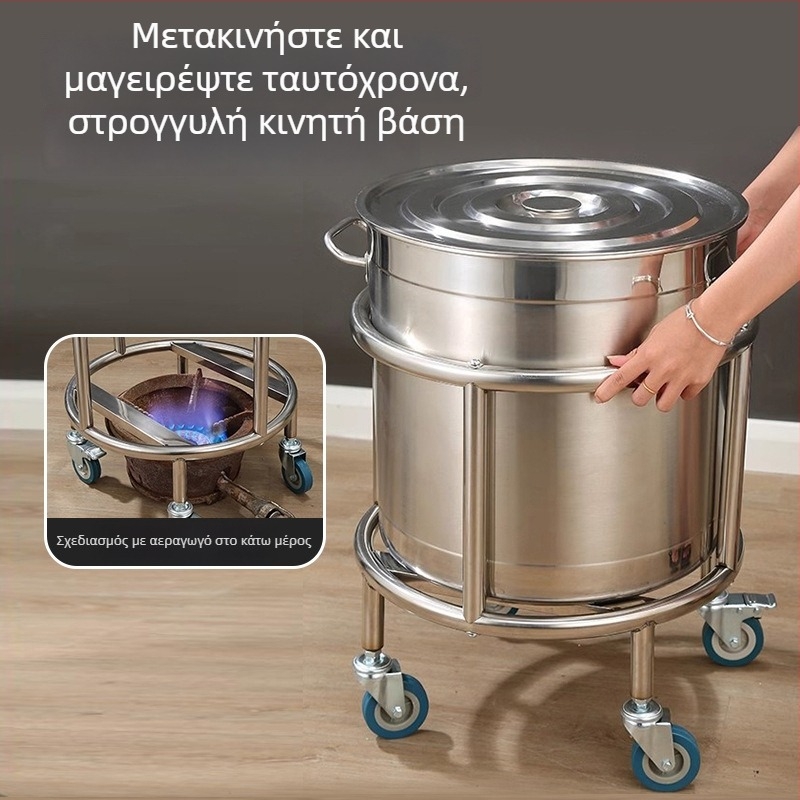 Βάση από ανοξείδωτο ατσάλι για εμπορικό κουβά σούπας με μόνωση, τρίποδη βάση με ρόδες για κουζίνα
