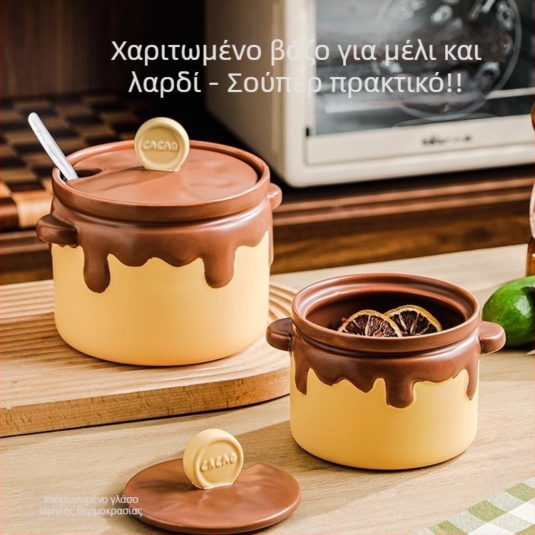 Σετ κεραμικών δοχείων μπαχαρικών με καπάκι και κουτάλι – αλατοδοχείο, βάζο για λίπος, βάζο για λάδι και αποθήκευση καυτερών μπαχαρικών, ανθεκτικά σε υψηλές θερμοκρασίες