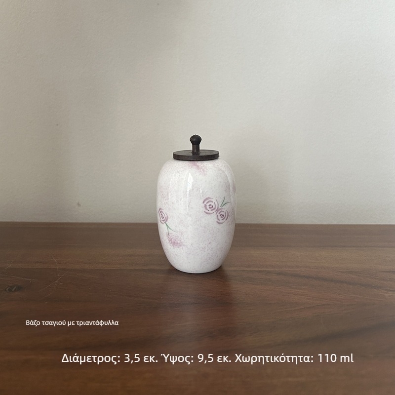 Κεραμικό βάζο τσαγιού με χειροποίητο σχέδιο τριαντάφυλλου, μικρό καπάκι από εβονί ξύλο, στεγανοποιημένο για αποθήκευση τσαγιού, σετ Kung Fu Tea