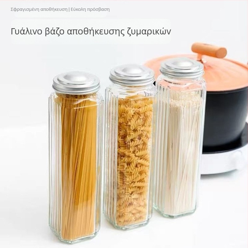 Γυάλινο δοχείο αποθήκευσης ζυμαρικών με σφραγιζόμενο καπάκι, ευρύχωρο κουτί κουζίνας