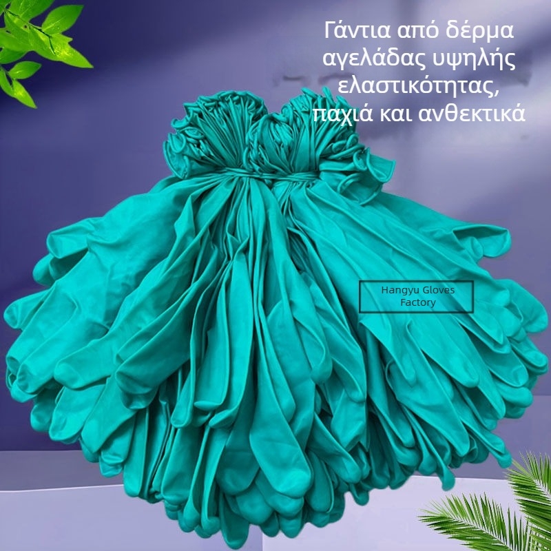 Πράσινα γάντια μιας χρήσης από λατέξ, παχύτερα, ανθεκτικά και αδιάβροχα, κατάλληλα για οικιακή χρήση, κουζίνα, πλύσιμο πιάτων και επεξεργασία θαλασσινών.