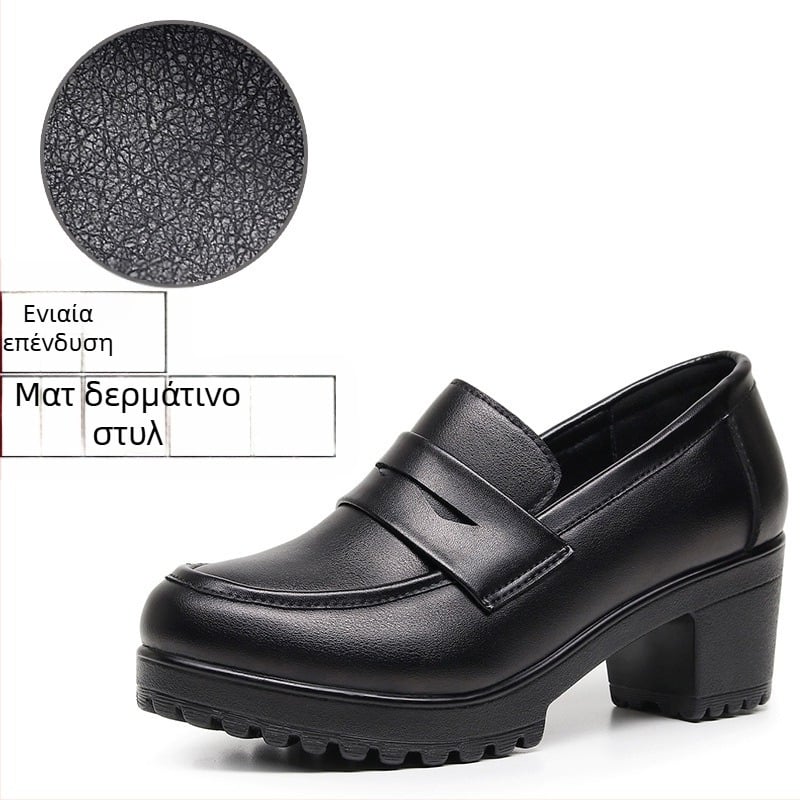 Γυναικείοι ματ λοφέρς, μαύρα, slip-on, με πλατφόρμα 6–8 cm, στυλ βρετανικό, στρογγυλή μύτη