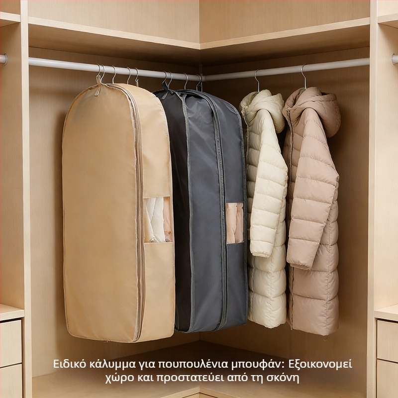 Μακρύ κάλυμμα προστασίας από σκόνη για πουπουλένιο μπουφάν, αποθήκευση στην ντουλάπα