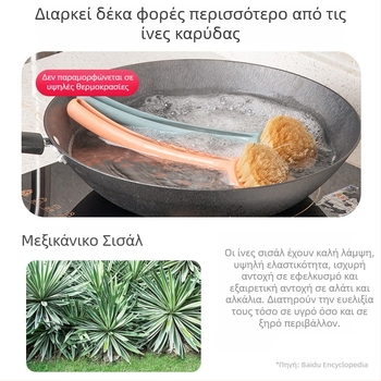 Βούρτσα για κατσαρόλες και πιάτα με μακριά λαβή, κουζίνας με φυτικές τρίχες για πλύσιμο, απομακρύνει λιπαρά χωρίς απορρόφηση λαδιού