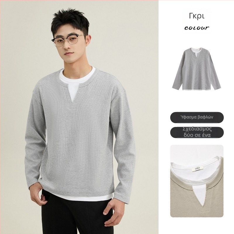 Ανδρικό φούτερ με υφή fleece και εφέ δύο μερών, φθινοπωρινό–χειμερινό 2024, άνετη χαλαρή γραμμή