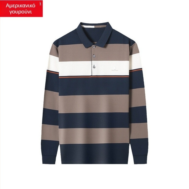 Plus-size μακρυμάνικη T‑shirt με ρίγες, βάμβα-πολυεστερικό μείγμα, φαρδιά γραμμή, φθινοπωρινή-χειμωνιάτικη σεζόν, για άνδρες