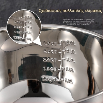 Κύπελλο από ανοξείδωτο ατσάλι 304 για χτύπημα αυγών, με κλίμακα μέτρησης, μπολ σαλάτας, μπολ ανάμειξης και ζυμώματος, μεγάλο μέγεθος