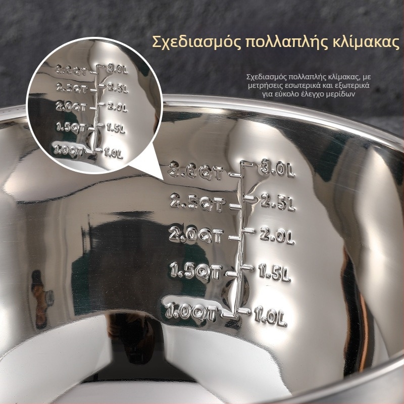 Κύπελλο από ανοξείδωτο ατσάλι 304 για χτύπημα αυγών, με κλίμακα μέτρησης, μπολ σαλάτας, μπολ ανάμειξης και ζυμώματος, μεγάλο μέγεθος