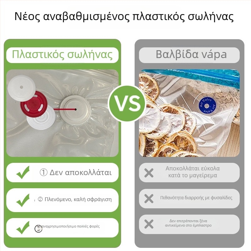 Σακούλες κενού για τη φύλαξη τροφίμων με βαλβίδα αέρα, κατάλληλες για κουζίνα και ψυγείο