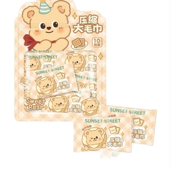 Dessert Bear Μονόχρηστη συμπιεσμένη πετσέτα καθαρισμού προσώπου, φορητή για ταξίδια, διπλής όψης, μαλακή βαμβακερή, μεγάλη και παχιά