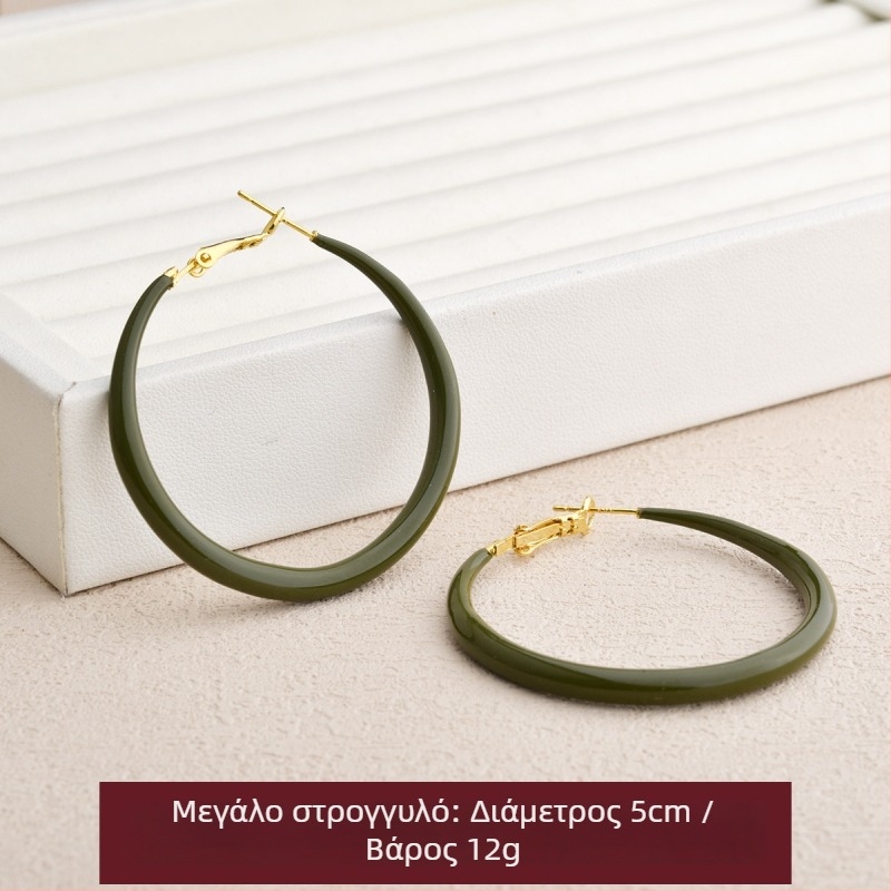 Γεωμετρικά σκουλαρίκια σε τετράγωνο και κύκλο, με φινίρισμα σταγονών λαδιού, πράσινο χρώμα γρασιδιού, φθινοπωρινά-χειμερινά, μινιμαλιστικά και κομψά για γυναίκες