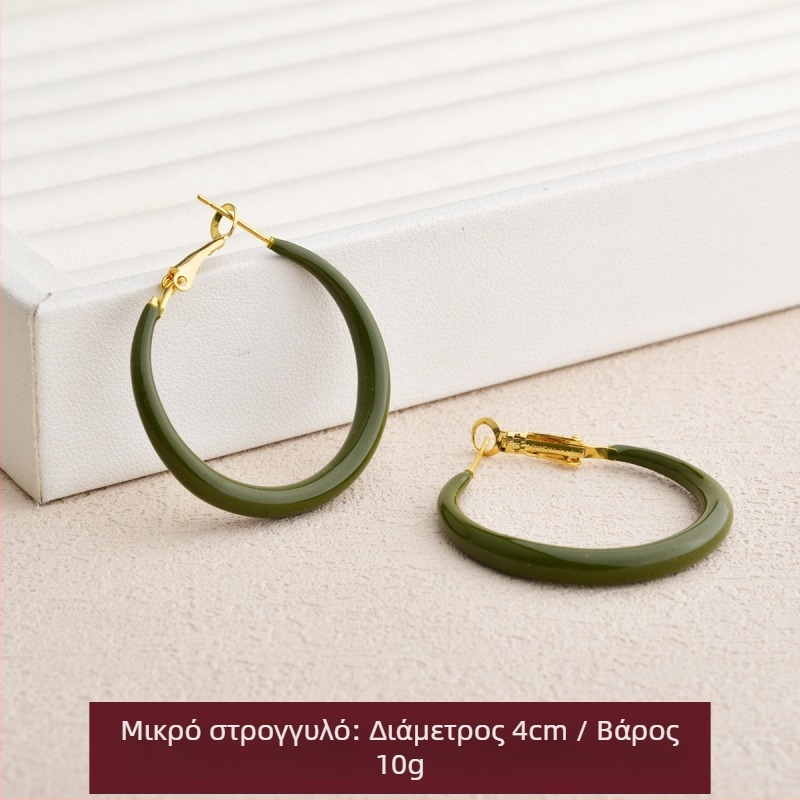 Γεωμετρικά σκουλαρίκια σε τετράγωνο και κύκλο, με φινίρισμα σταγονών λαδιού, πράσινο χρώμα γρασιδιού, φθινοπωρινά-χειμερινά, μινιμαλιστικά και κομψά για γυναίκες