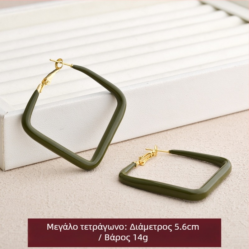 Γεωμετρικά σκουλαρίκια σε τετράγωνο και κύκλο, με φινίρισμα σταγονών λαδιού, πράσινο χρώμα γρασιδιού, φθινοπωρινά-χειμερινά, μινιμαλιστικά και κομψά για γυναίκες