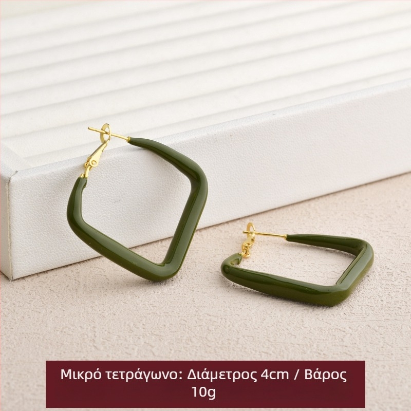 Γεωμετρικά σκουλαρίκια σε τετράγωνο και κύκλο, με φινίρισμα σταγονών λαδιού, πράσινο χρώμα γρασιδιού, φθινοπωρινά-χειμερινά, μινιμαλιστικά και κομψά για γυναίκες