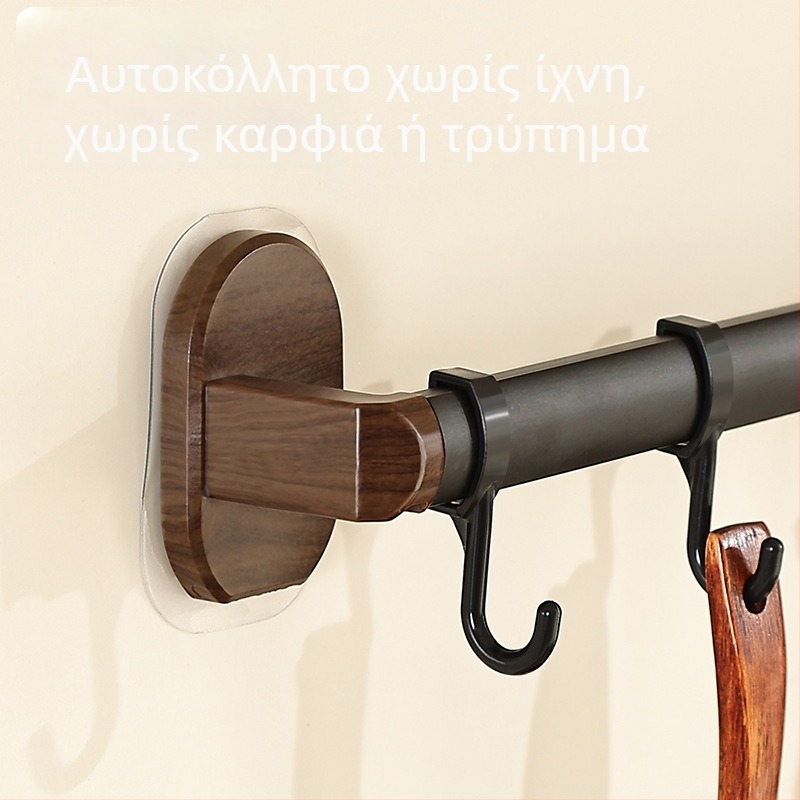 Κουζινική ράγα κρεμάσματος από ανοξείδωτο χάλυβα, μαύρη, χωρίς διάτρηση στον τοίχο, με γάντζους, μονόεπίπεδη μονάδα αποθήκευσης, μοντέρνος μινιμαλισμός