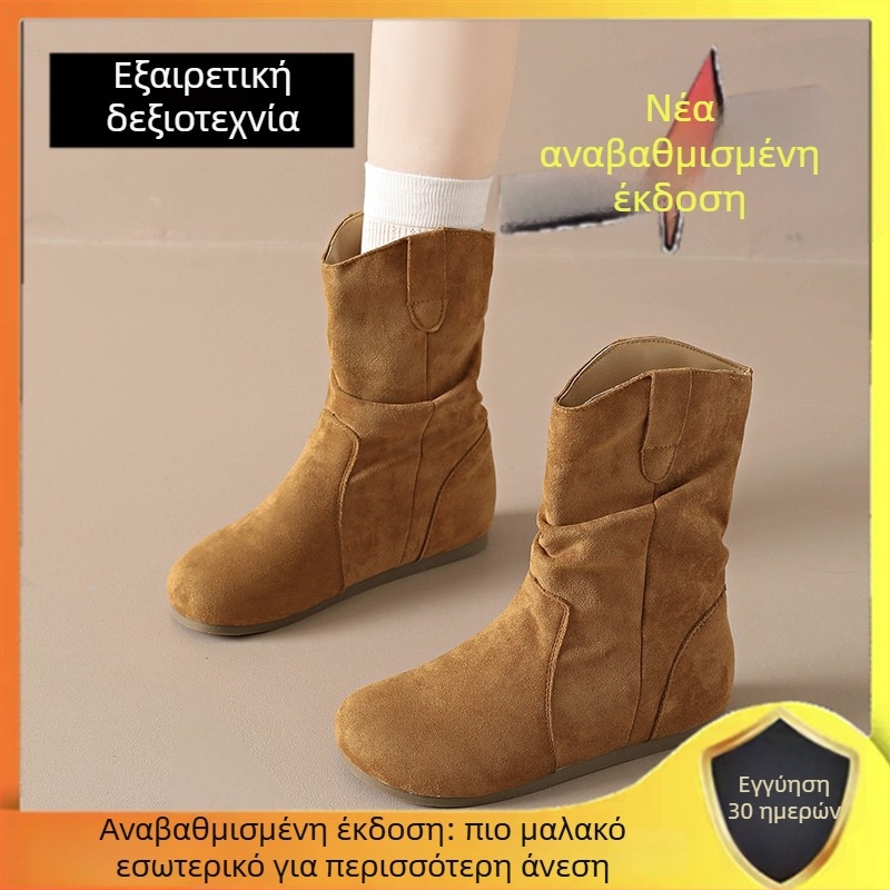 Γυναικείες κοντές μπότες σε στυλ Birkenstock, 7 cm αύξηση ύψους, ρετρό σχεδιασμός, συλλογή φθινοπώρου 2025, γνήσιο δέρμα