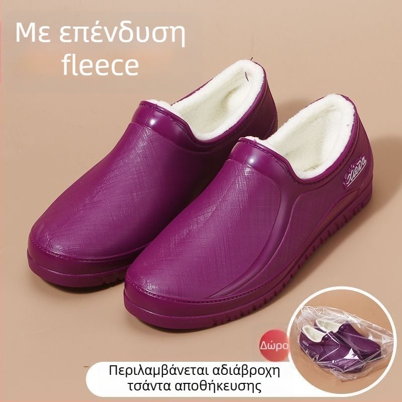 Γυναικείες κοντές γαλότσες βροχής με επένδυση fleece, αδιάβροχες και αντιολισθητικές για άνοιξη και φθινόπωρο.