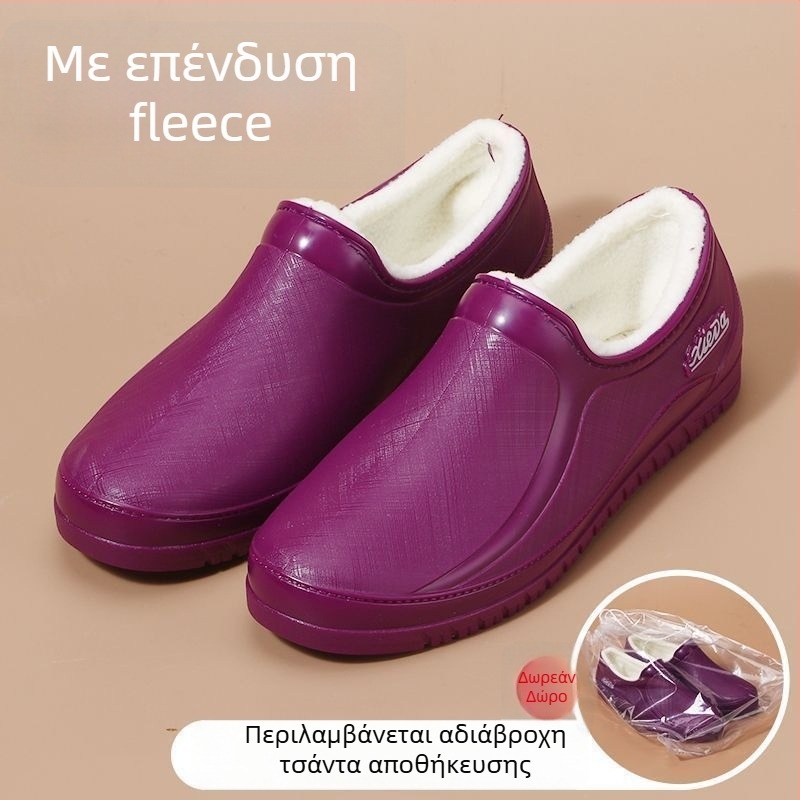 Γυναικείες κοντές γαλότσες βροχής με επένδυση fleece, αδιάβροχες και αντιολισθητικές για άνοιξη και φθινόπωρο.
