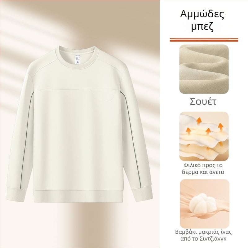 340 g suede φλις ανδρικό φούτερ με στρογγυλή λαιμόκοψη, μακριά μανίκια, αντίθετες γραμμές, ζεστό και καθημερινό