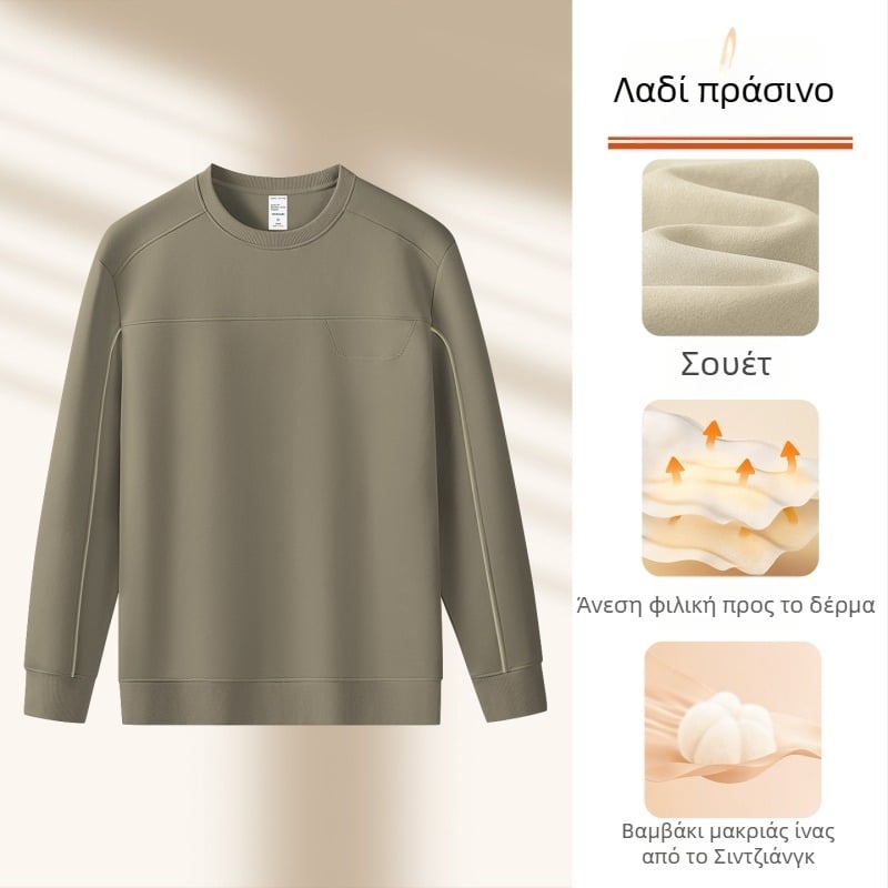 340 g suede φλις ανδρικό φούτερ με στρογγυλή λαιμόκοψη, μακριά μανίκια, αντίθετες γραμμές, ζεστό και καθημερινό