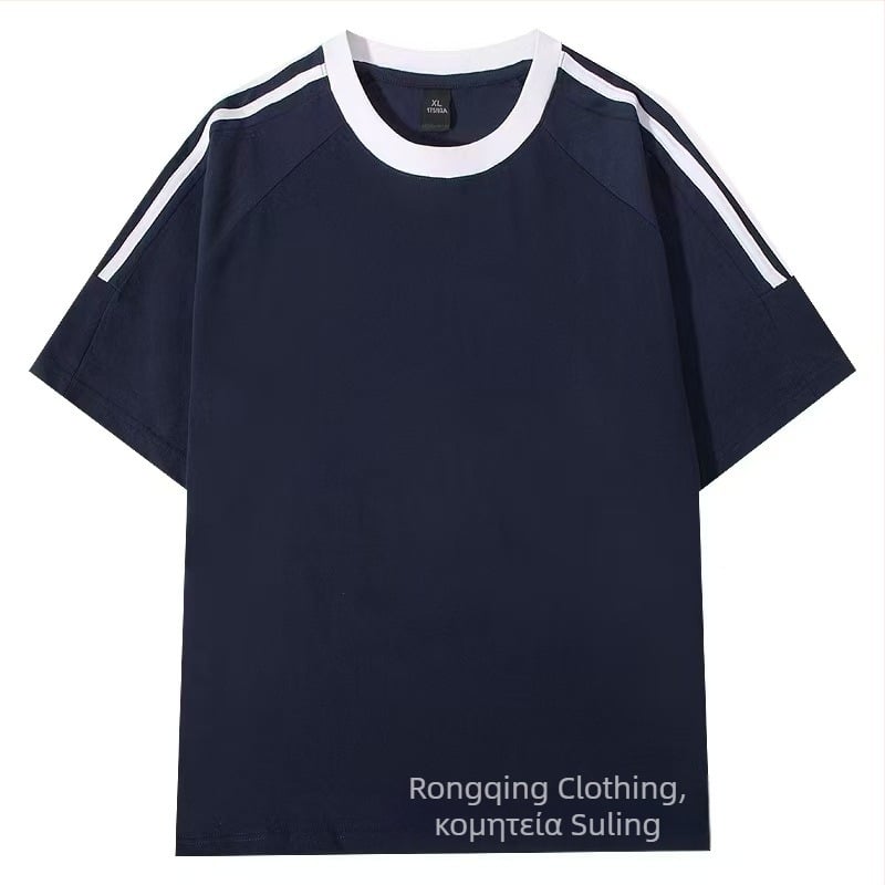 Αντρικό T‑shirt από βαμβάκι 220 g, Αμερικάνικού κλασικού ύφους με τρεις ρίγες, καλοκαιρινή άνεση, χαλαρή γραμμή, λαιμόκοψη crew neck, κοντό μανίκι