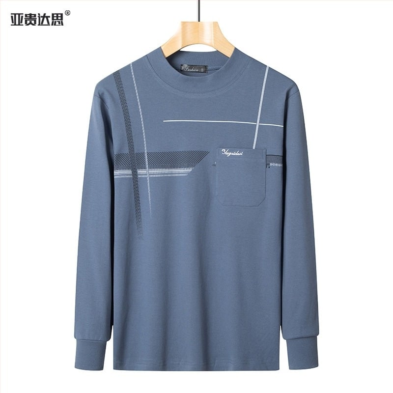 Ανδρικό μακρυμάνικο T-shirt από 100% βαμβάκι, με στρογγυλή λαιμόκοψη και τσέπη, φαρδιά γραμμή, για άνοιξη και φθινόπωρο