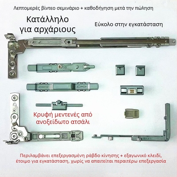 Κρυφές μεντεσέδες για αλουμινένιες πόρτες και παράθυρα με εσωτερικό άνοιγμα και εσωτερική κλίση