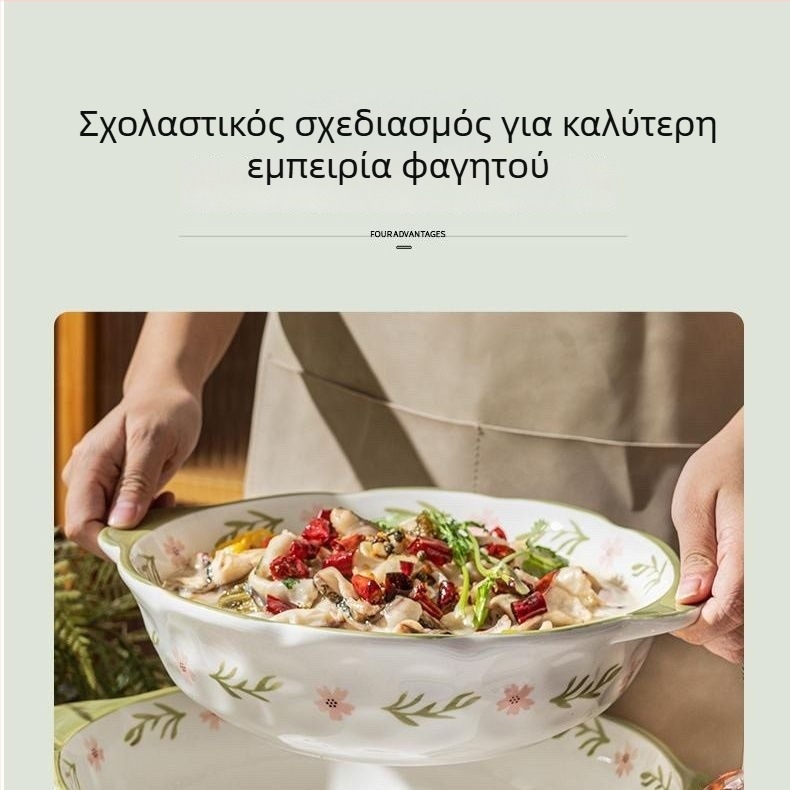 Μεγάλο οικιακό πορσελάνινο μπολ για ξινοποιημένο ψάρι με υπό γλάσο χρώμα, μπολ σούπας με διπλό χέρι, μεγάλο κεραμικό μπολ για βραστό ψάρι και λουκάνικο αίματος