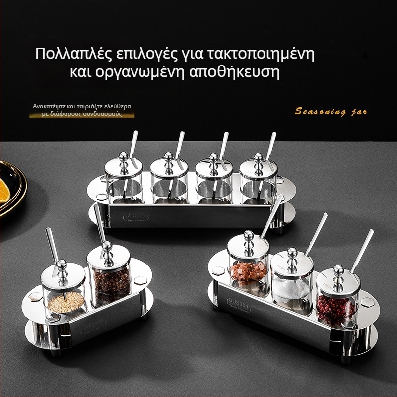 Σετ σφραγισμένων γυάλινων δοχείων για μπαχαρικά με κουτάλι — αλάτι και μπαχαρικά