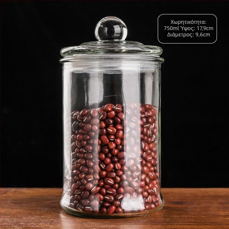Διαφανές γυάλινο βάζο με αεροστεγές καπάκι για αποθήκευση τσαγιού και δημητριακών στην κουζίνα