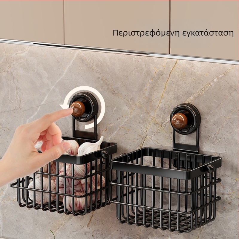 Κρεμαστό μεταλλικό καλάθι αποθήκευσης για κρεμμύδι, τζίντζερ και σκόρδο με βεντούζες