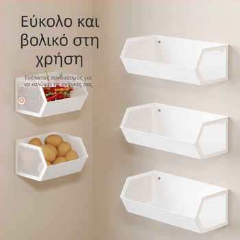 Επιτοίχιο ράφι αποθήκευσης κουζίνας για πράσινα κρεμμύδια, τζίντζερ και σκόρδο, γωνιακό καλάθι για λαχανικά και φρούτα