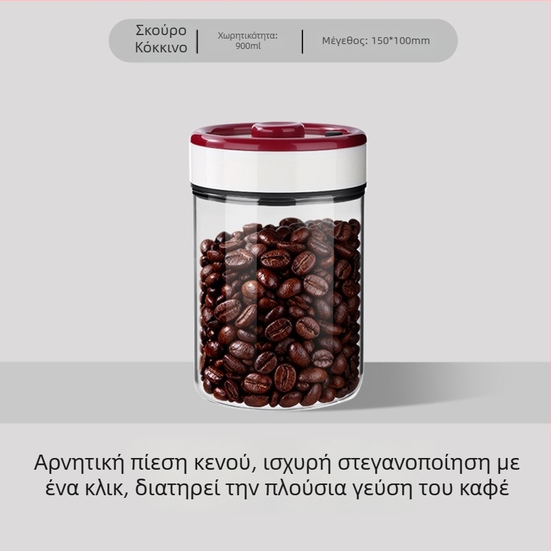 Αεροστεγές γυάλινο βάζο για κόκκους καφέ, με κόκκινο και λευκό καπάκι, ιδανικό για αποθήκευση τσαγιού, δημητριακών και αποξηραμένων φρούτων, χωρητικότητα 501–800 ml