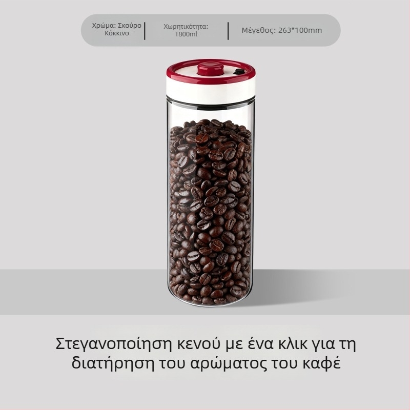 Αεροστεγές γυάλινο βάζο για κόκκους καφέ, με κόκκινο και λευκό καπάκι, ιδανικό για αποθήκευση τσαγιού, δημητριακών και αποξηραμένων φρούτων, χωρητικότητα 501–800 ml