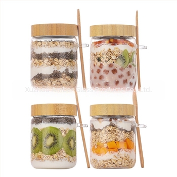 Σετ γυάλινα δοχεία από borosilicate γυαλί με κουτάλι για overnight oats, σφραγιζόμενα δοχεία αποθήκευσης και βάζο μαρμελάδας, 500 ml