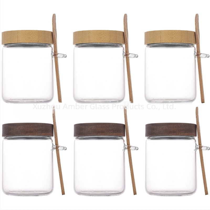 Σετ γυάλινα δοχεία από borosilicate γυαλί με κουτάλι για overnight oats, σφραγιζόμενα δοχεία αποθήκευσης και βάζο μαρμελάδας, 500 ml