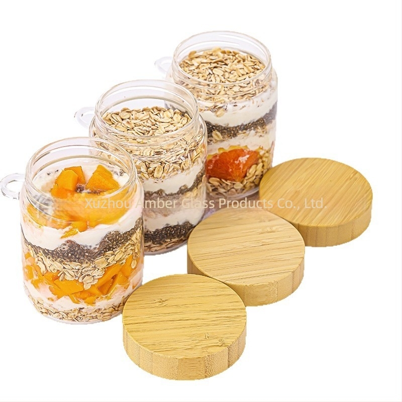 Σετ γυάλινα δοχεία από borosilicate γυαλί με κουτάλι για overnight oats, σφραγιζόμενα δοχεία αποθήκευσης και βάζο μαρμελάδας, 500 ml