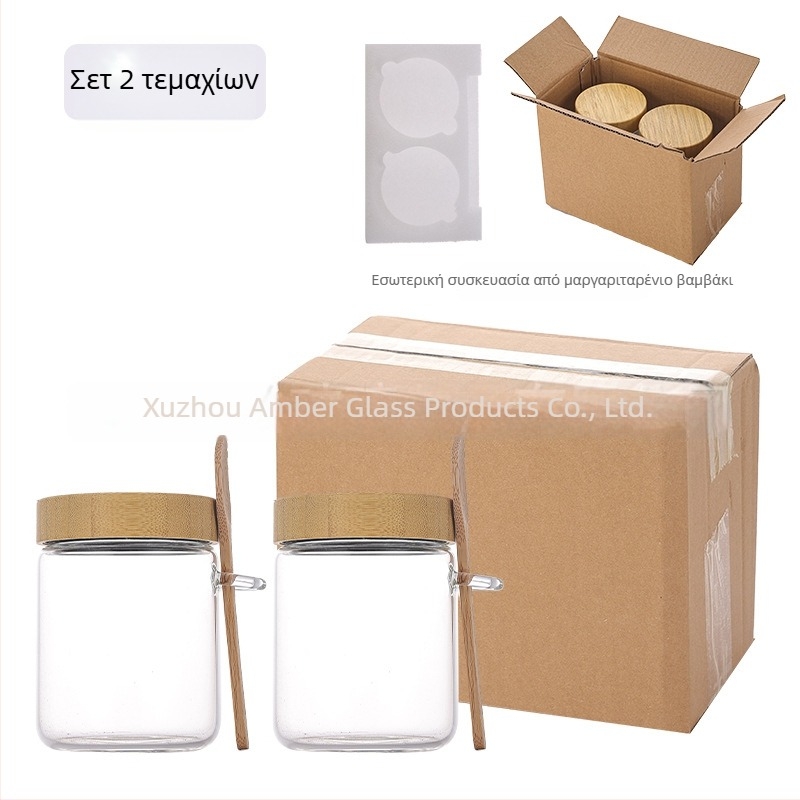 Σετ γυάλινα δοχεία από borosilicate γυαλί με κουτάλι για overnight oats, σφραγιζόμενα δοχεία αποθήκευσης και βάζο μαρμελάδας, 500 ml